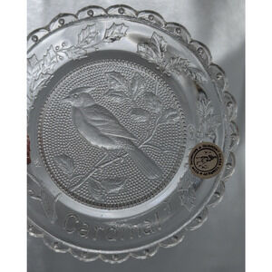 Cardinal Bird Glass Window Decor Pairpoint Cup Plate Clear Vintage 3.5"